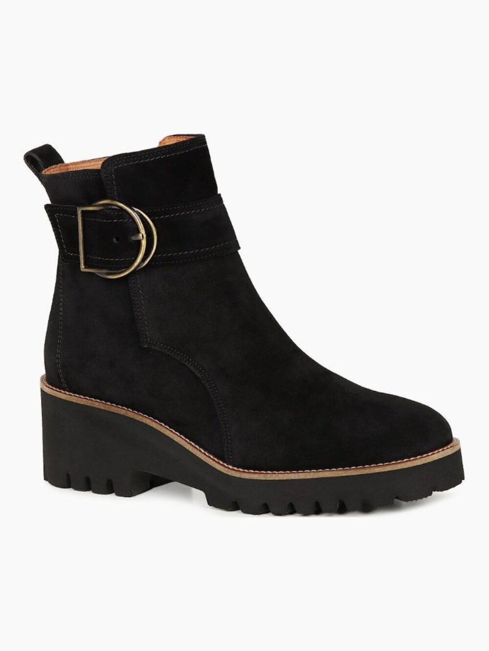 Paul Green Mia Suede Ankle Boots US Size 7 Buckle Track Sole Black NEW